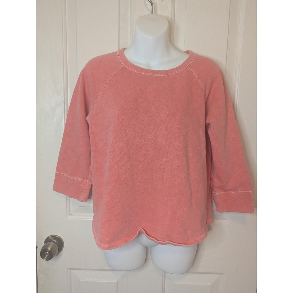 J.Crew Womens Coral Pink Raglan 3/4 Sleeve Sweatshirt Size S Raw Hem Crewneck